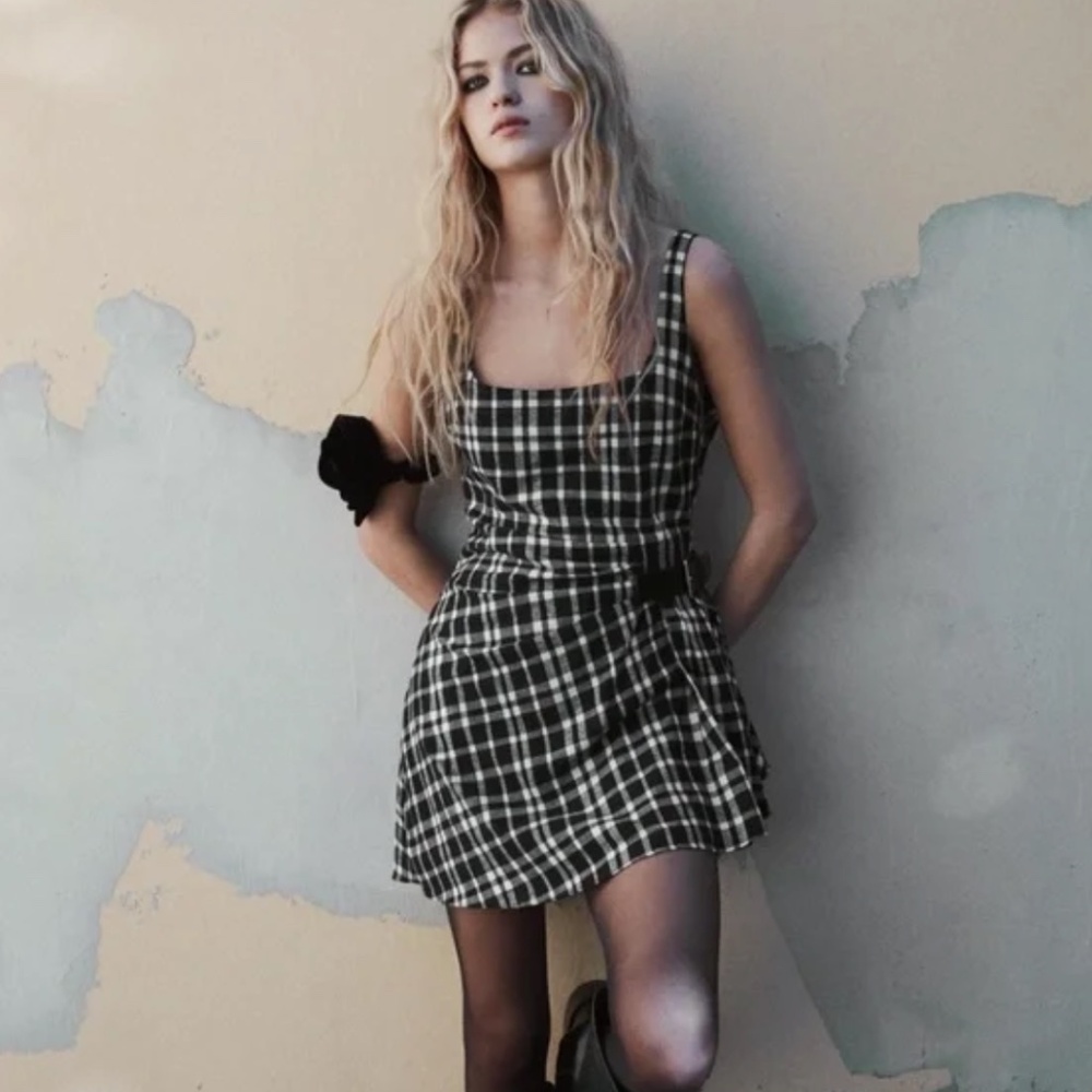 Zara black and white plaid dress
